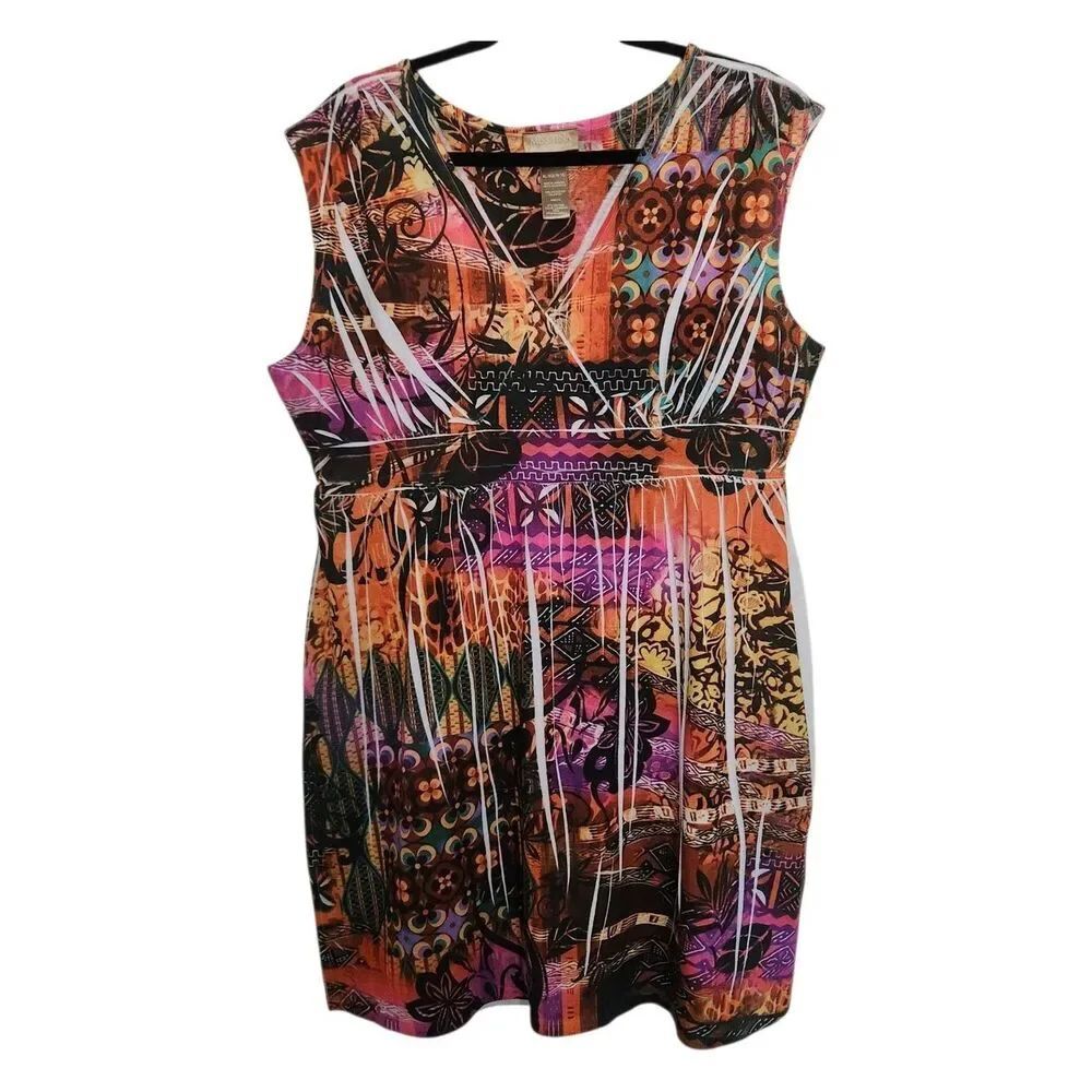Miss Tinaโby Tina Knowles Colorful Sleeveless Summer Dress V-Neck Size XL